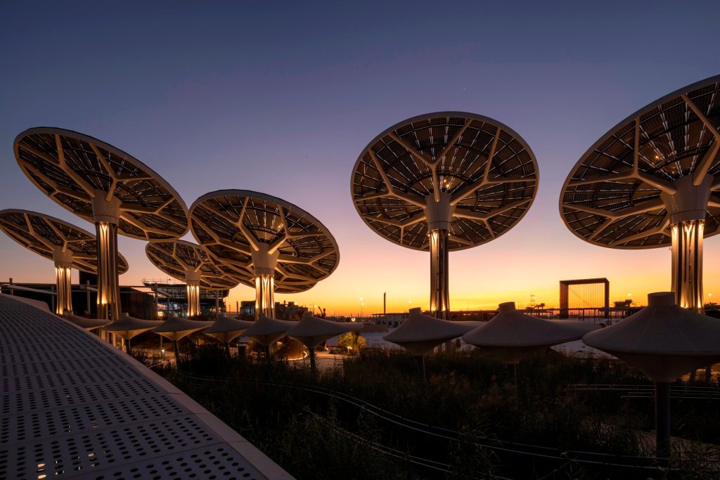 Expo 2020 Dubai Google Arts and Culture exhibition: Terra pavilion architecture at night