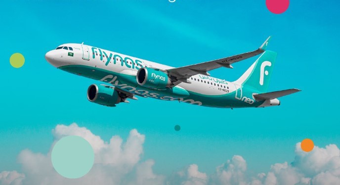 Flynas flights from Riyadh to AlUla: Flynas plane in the sky