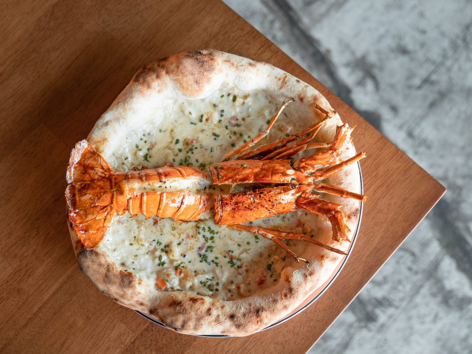 Flat Lobster Pizza Whole Steamed Lobster Topping On Menu