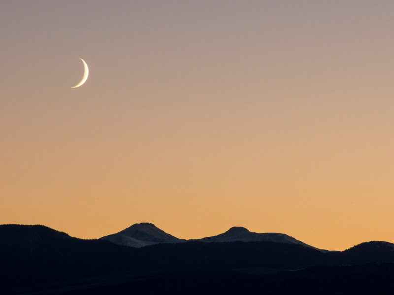 Crescent Moon, Mountain Sunset